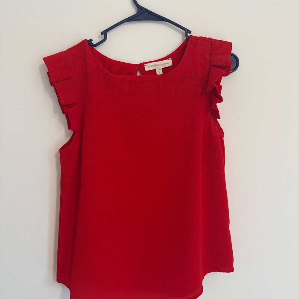 Monteau Red Ruffle Sleeve Blouse
